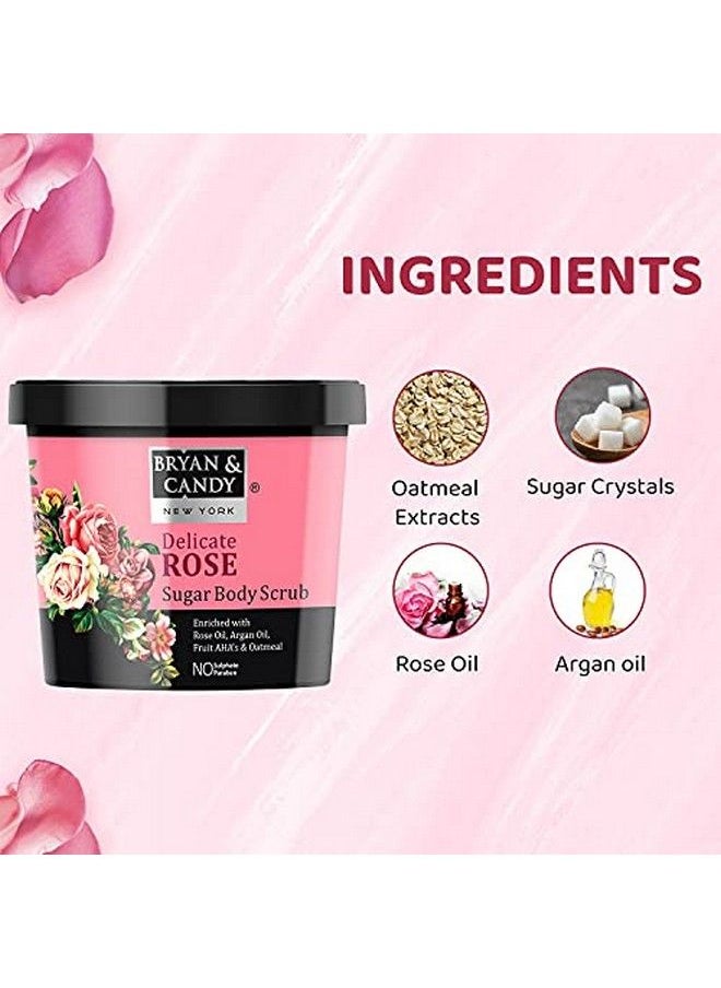 BRYAN & CANDY New York Delicate Rose Sugar Body Scrub Enriched with Rose Oil Argan Oil Fruit AHA's And Oatmeal to Remove Dead Skin Cells for Glowing Skin (200gm)  - Image 3