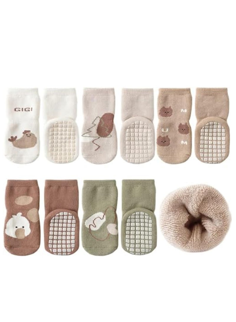 Socks for Baby, Floor Non Slip Socks with Grips, Winter Toddler Cartoon Animal Kids Thick Warm Anti Slip Socks for Girls Boys 5 Pairs - Image 1