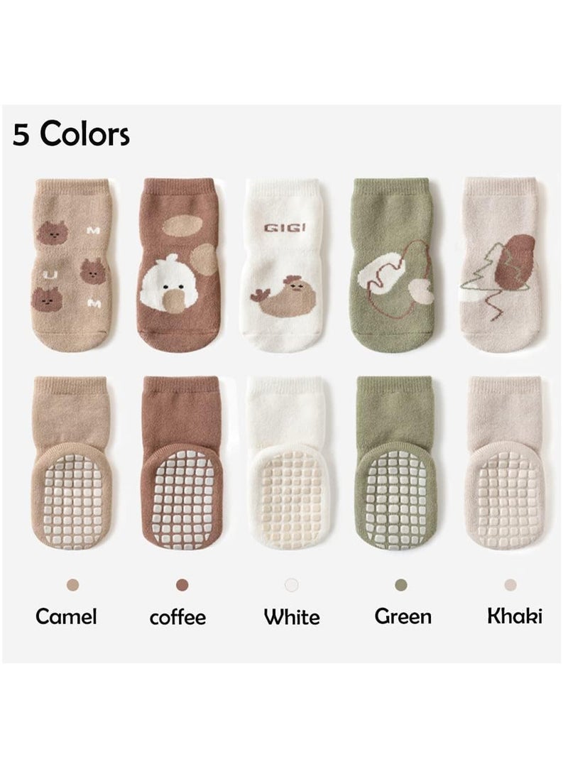 Socks for Baby, Floor Non Slip Socks with Grips, Winter Toddler Cartoon Animal Kids Thick Warm Anti Slip Socks for Girls Boys 5 Pairs - Image 5