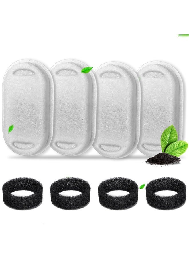 منى للألعاب فلاتر استبدال لنافورة مياه القطط سعة 3.2 لتر من الستانلس ستيل، طقم 4 + 4 فلاتر قابلة للغسل مع نظام ترشيح ثلاثي، كربون نشط وإسفنجة ترشيح - Image 1