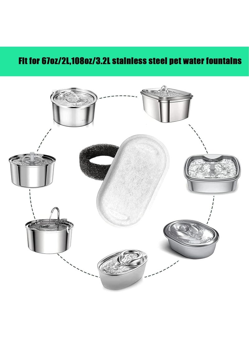 منى للألعاب فلاتر استبدال لنافورة مياه القطط سعة 3.2 لتر من الستانلس ستيل، طقم 4 + 4 فلاتر قابلة للغسل مع نظام ترشيح ثلاثي، كربون نشط وإسفنجة ترشيح - Image 5