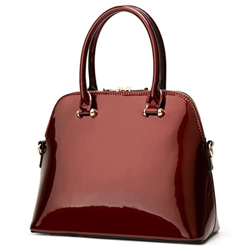 AlwaySky Women Top-handle Handbag Purse Glossy Patent PU Shell Shoulder Crossbody Bag Satchel Tote Burgundy - Image 1