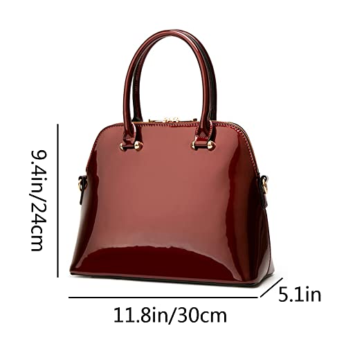 AlwaySky Women Top-handle Handbag Purse Glossy Patent PU Shell Shoulder Crossbody Bag Satchel Tote Burgundy - Image 2
