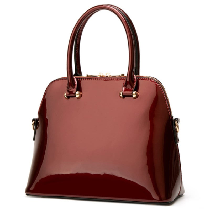 AlwaySky Women Top-handle Handbag Purse Glossy Patent PU Shell Shoulder Crossbody Bag Satchel Tote Burgundy - Image 3