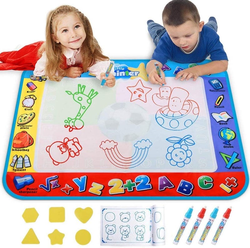 ALAGO Aqua Coloring Mat,Kids Toys Large Water Painting Mat,Toddlers Doodle Pad with 4 Colors,Gifts for Girls Boys Age 3 4 5+ Years Old,4 Pens,Drawing Molds and Booklet Included - Image 1