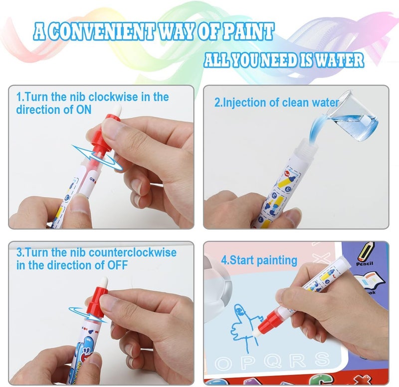 ALAGO Aqua Coloring Mat,Kids Toys Large Water Painting Mat,Toddlers Doodle Pad with 4 Colors,Gifts for Girls Boys Age 3 4 5+ Years Old,4 Pens,Drawing Molds and Booklet Included - Image 5