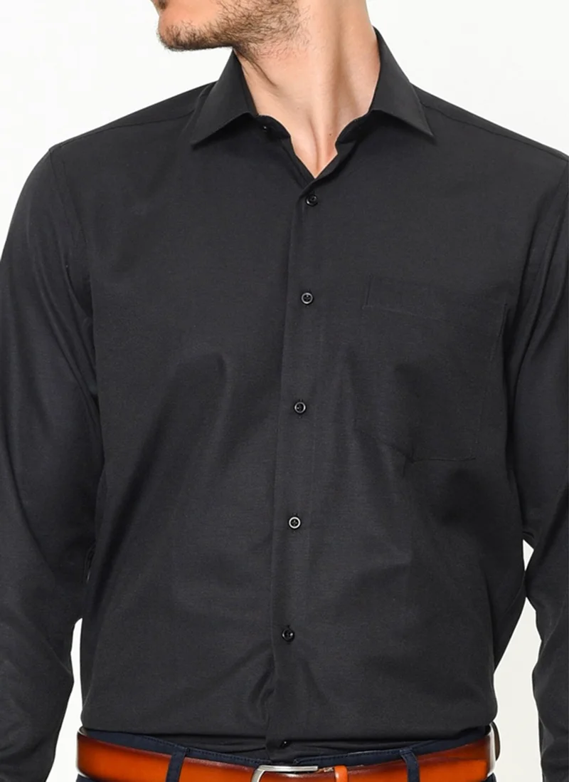 فاريتا Men's Black Classic Cut Straight Pocket Long Sleeve Shirt