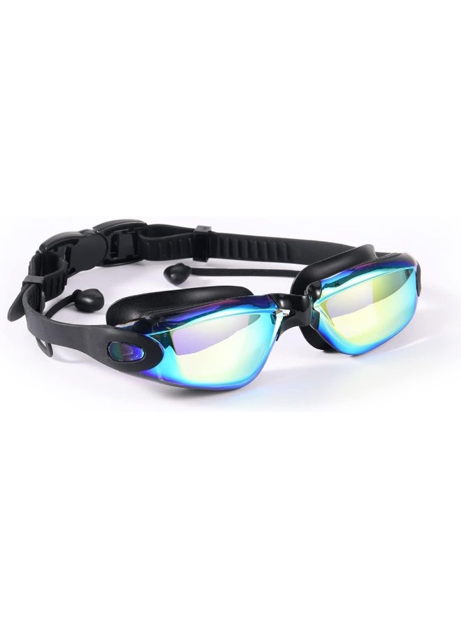 ECVV Electroplated Swimming Goggles with Earplugs Anti-fog Anti-UV Swim Eyewear with Flexible Nose Bridge Adjustable Strap No Leaking Pool Goggles Glasses - Image 1