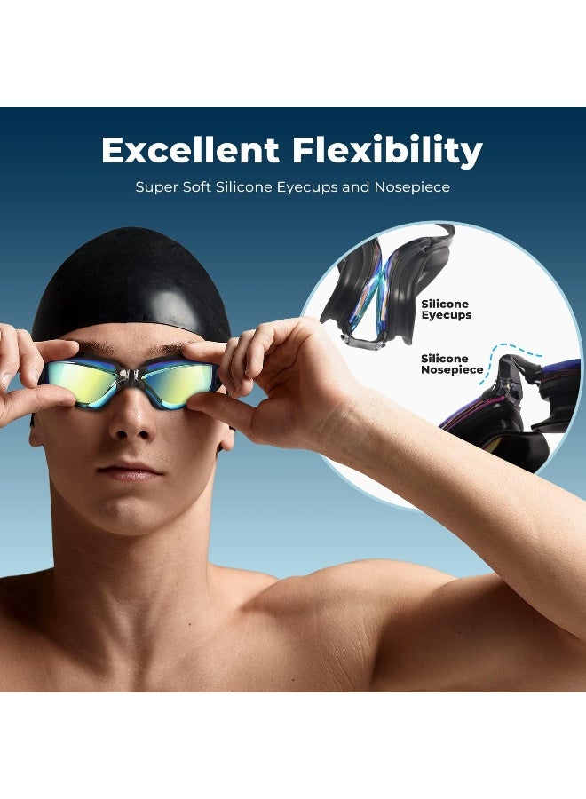 ECVV Electroplated Swimming Goggles with Earplugs Anti-fog Anti-UV Swim Eyewear with Flexible Nose Bridge Adjustable Strap No Leaking Pool Goggles Glasses - Image 4