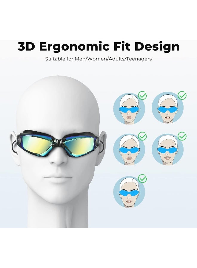 ECVV Electroplated Swimming Goggles with Earplugs Anti-fog Anti-UV Swim Eyewear with Flexible Nose Bridge Adjustable Strap No Leaking Pool Goggles Glasses - Image 3