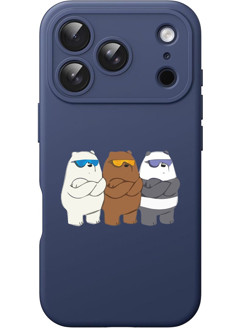 Theodor Protective Slim Fit Case Liquid Silicone Cover with Full Body Protection Anti-Scratch Shockproof Case For Apple iPhone 17 Pro (Blue) Bears Pose - Image 1