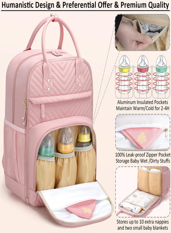 Tenot Diaper Bag Backpack Tote for Women Large Capacity, Baby Bag with Insulated Pockets Multifunctional Diaper Bags, Baby Pink, 12.20"L x 7.0"W x 16.0"H, With Extra Layer & Changing Pad - Image 2