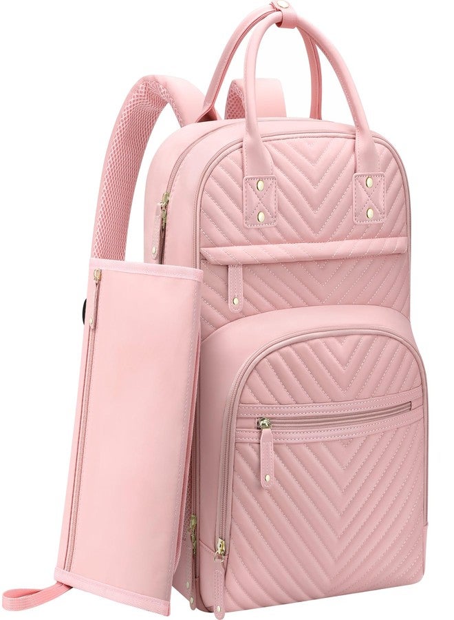 Tenot Diaper Bag Backpack Tote for Women Large Capacity, Baby Bag with Insulated Pockets Multifunctional Diaper Bags, Baby Pink, 12.20"L x 7.0"W x 16.0"H, With Extra Layer & Changing Pad - Image 1