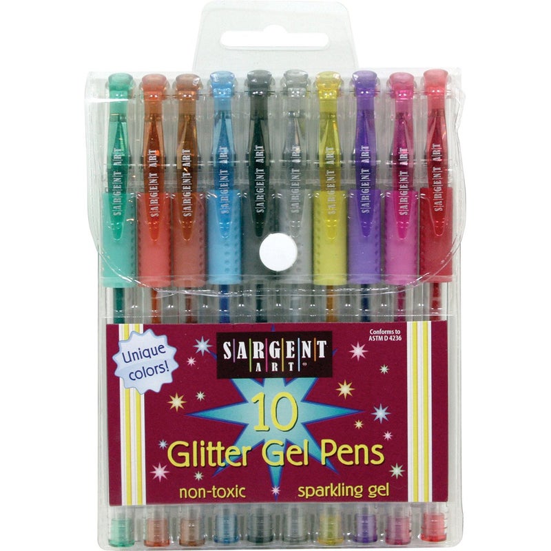 SARGENT ART Sargent Art 10 Count Assorted Color Glitter Gel Nontoxic Magical Ink Pens Art Marker Pens For Drawing Journaling Doodling Adult Colouring Books