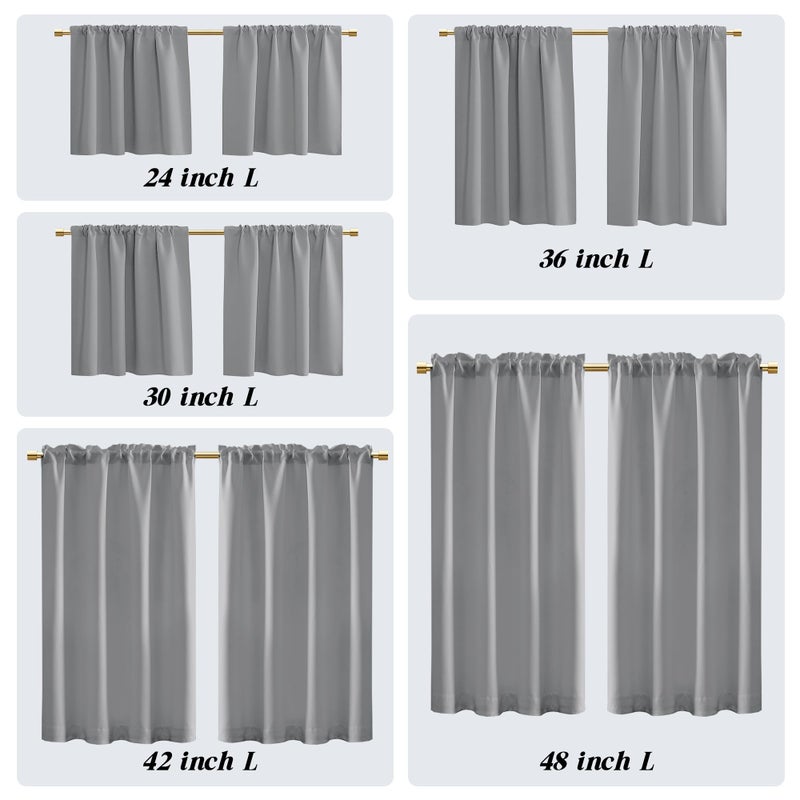 Half Window Tier Light Gray Short Curtains 30 Inches Long for Small Window Treatments Rod Pocket Solid Blackout Grey Cafe Curtains for Kitchen/Kids Bedroom/Cabinet/Basement/RV Bunk Bed  One Pair