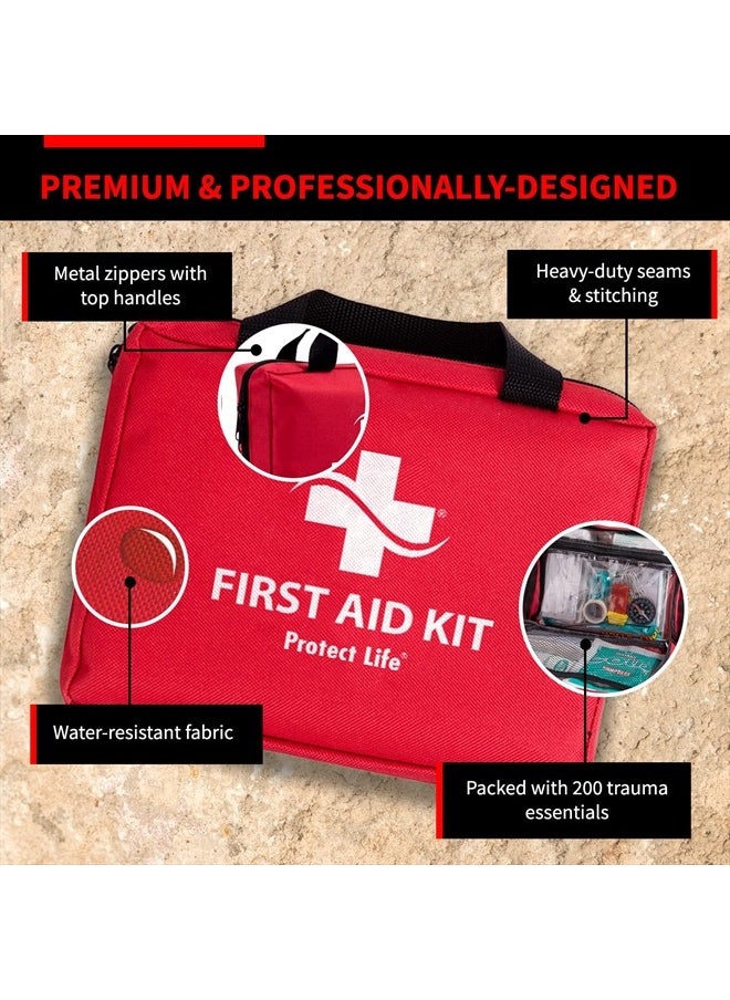 Protect Life - First Aid Kit for Home/Business | HSA/FSA Eligible Emergency Kit | Hiking First aid kit Camping | Travel First Aid Kit for Car|Small First Aid Kit Travel/Survival Medical kit - 200 Pieces - Image 1