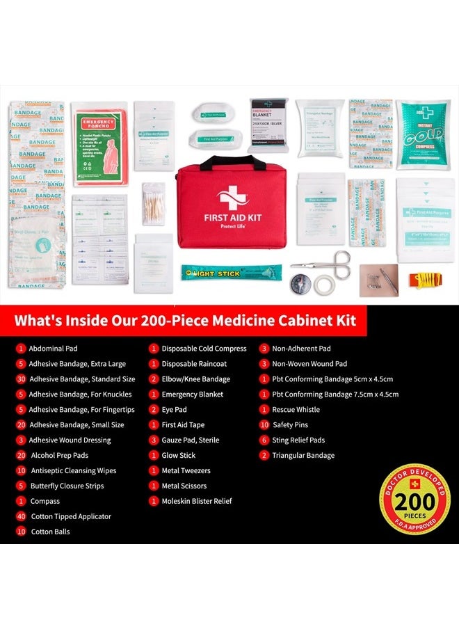 Protect Life - First Aid Kit for Home/Business | HSA/FSA Eligible Emergency Kit | Hiking First aid kit Camping | Travel First Aid Kit for Car|Small First Aid Kit Travel/Survival Medical kit - 200 Pieces - Image 1