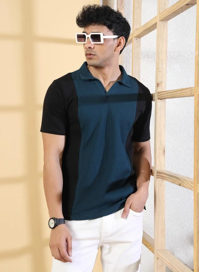 Take Two Rigo Men Textured Pannel Polo T-shirt By Rigo