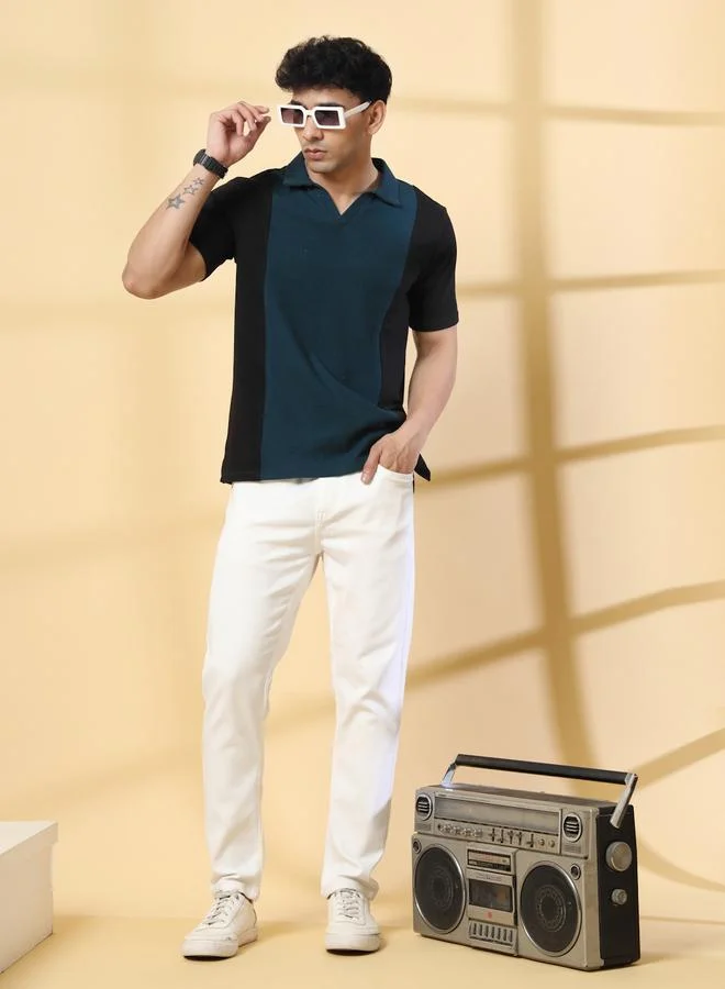 Take Two Rigo Men Textured Pannel Polo T-shirt By Rigo