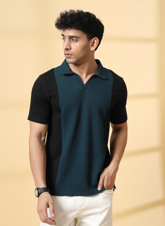 Rigo Men Textured Pannel Polo T-shirt By Rigo - Image 1