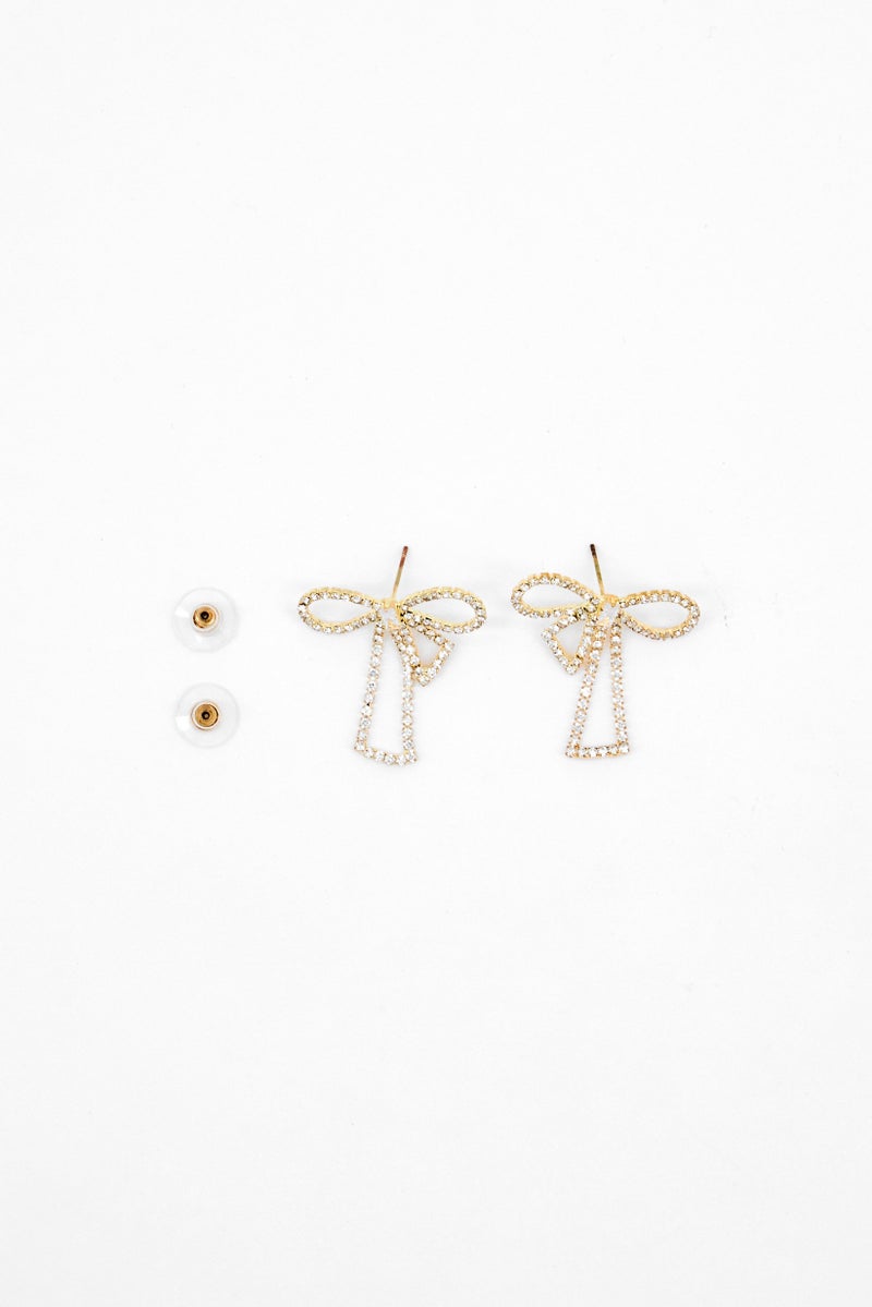 Kensie Women 1 Pair Crystal Bow Tennis Chain Hoop Earrings Set, Gold - Image 3