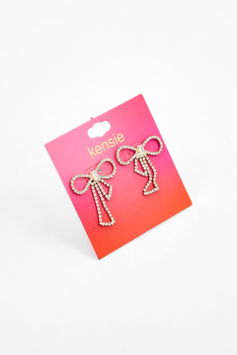 Kensie Women 1 Pair Crystal Bow Tennis Chain Hoop Earrings Set, Gold - Image 1