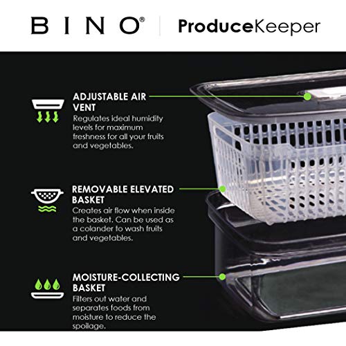 BINO | Produce Saver - 6.8 Cup/1.6L | Fridge Storage Containers for Fruits and Vegetables | Adjustable Air Vent, Removable Basket | BPA-Free Fridge Organizers - Image 3