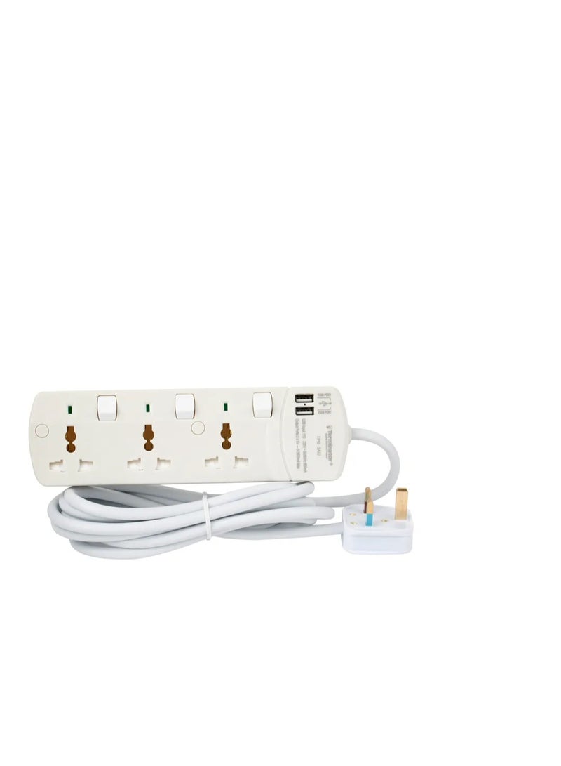 Terminator Terminator Universal Extension Socket With 2Usb 13A TPB 3AU 