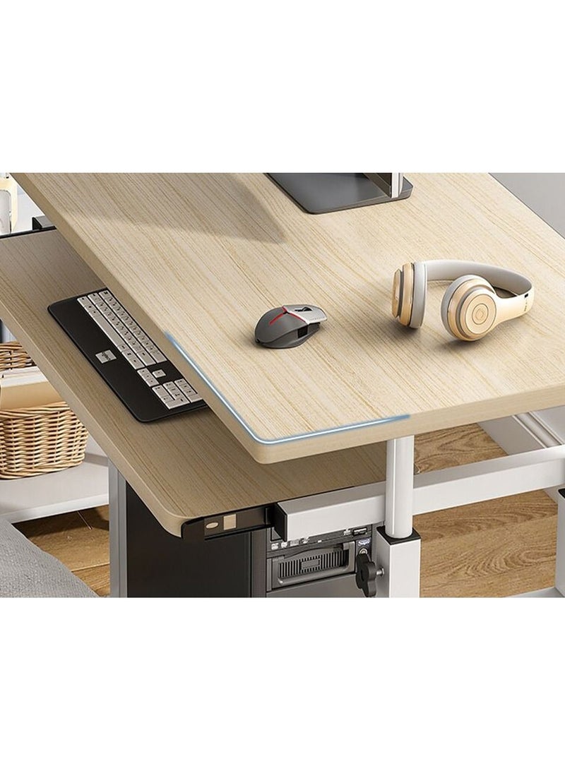 طاولة لابتوب خشبية بعجلات ورف، مكتب لابتوب قابل للتعديل في الارتفاع لدعم الأريكة والسرير - Image 2