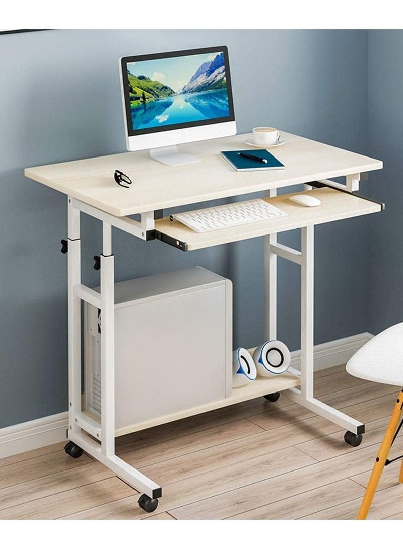 طاولة لابتوب خشبية بعجلات ورف، مكتب لابتوب قابل للتعديل في الارتفاع لدعم الأريكة والسرير - Image 1