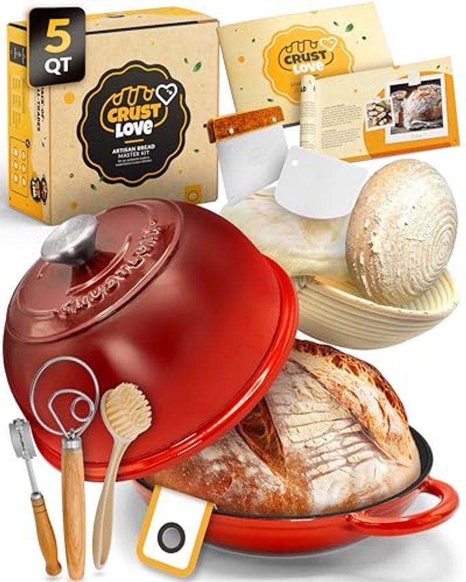 DUTCH OVEN BREAD BAKING 5QT ENAMEL BREADOVEN INCL SOURDOUGH BREADBAKING SUPPLIERS LIKE DOUGH WHISK SCORING LAME ETC BREADDOME CAST IRON BREADPAN WITH LID FOR SOUR DOUGH BREADMAKING