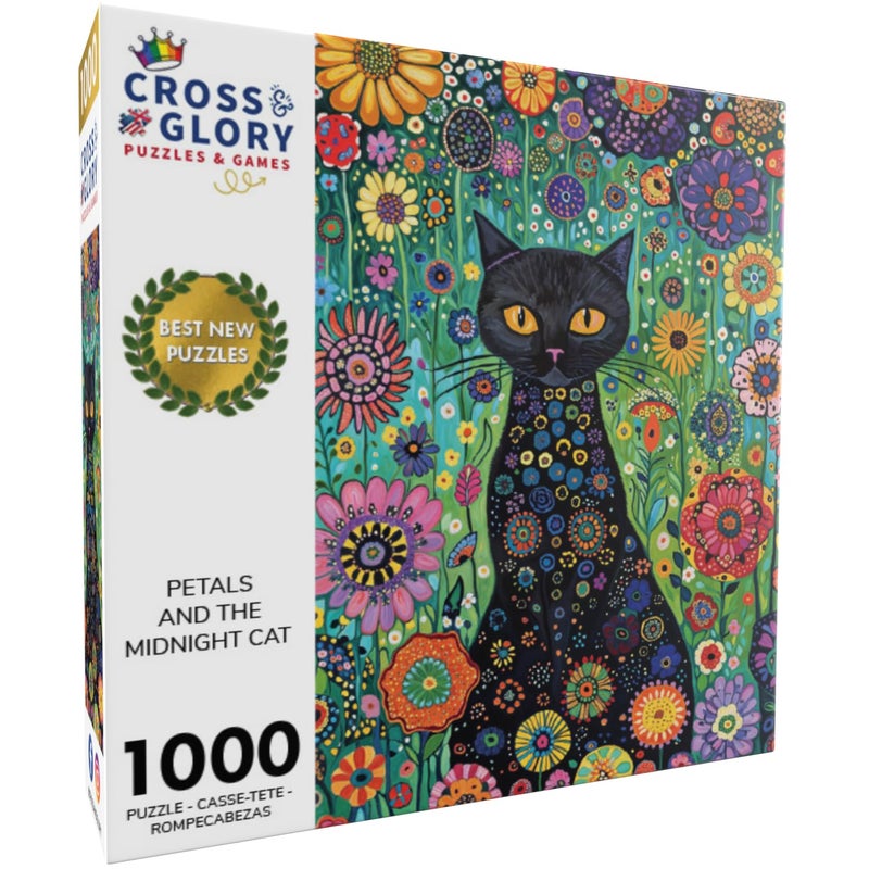 Cross & Glory - Petals and The Midnight Cat - 1000 Piece Jigsaw Puzzle for Adults | Satin-Finish | Vibrant Garden & Cat Theme | Challenging & Artistic Puzzle Game - Image 2