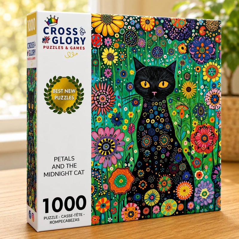 Cross & Glory | 1000 Piece Jigsaw Puzzles for Adults | Petals and The Midnight Cat | 1000 Piece Puzzle for Adults Cats & Floral | Satin Finish | Ages 14+ - Image 2