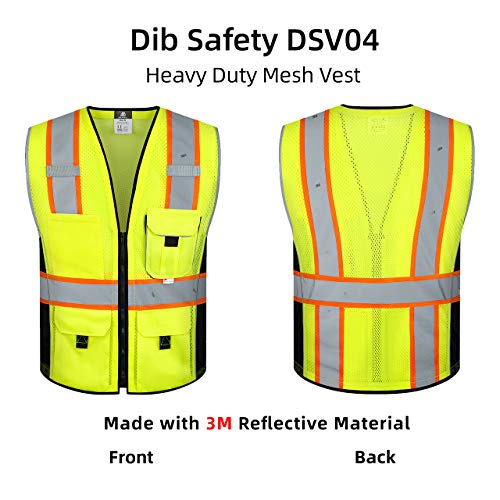 Dib Safety Reflective Vest Yellow Mesh, High Visibility Vest with Pockets and Zipper, ANSI Class 2 Heavy Duty, Made with 3M Reflective Tape 4XL - Image 5