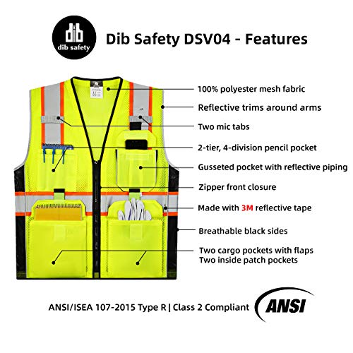 Dib Safety Reflective Vest Yellow Mesh, High Visibility Vest with Pockets and Zipper, ANSI Class 2 Heavy Duty, Made with 3M Reflective Tape 4XL - Image 4