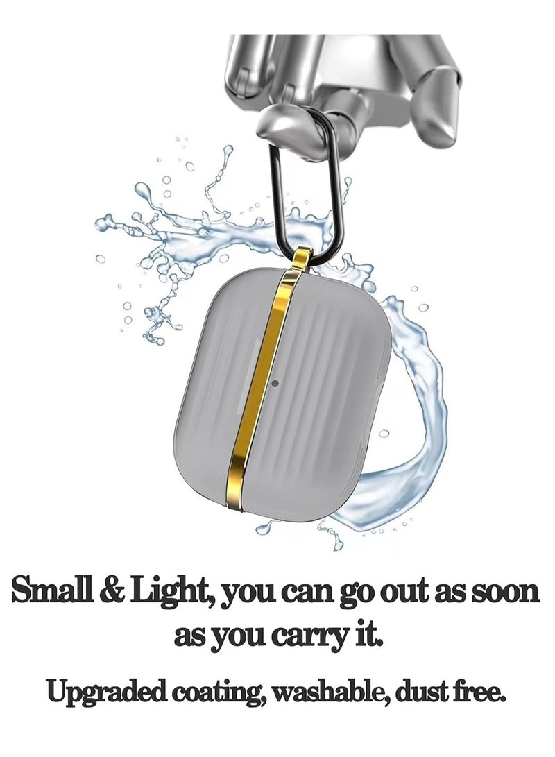 غطاء حماية سيليكون مع معدن ذهبي وتصميم مضلع لسماعات AirPods Pro مع خطاف تثبيت مضاد للخدش ومضاد للانزلاق رمادي/ذهبي - Image 2