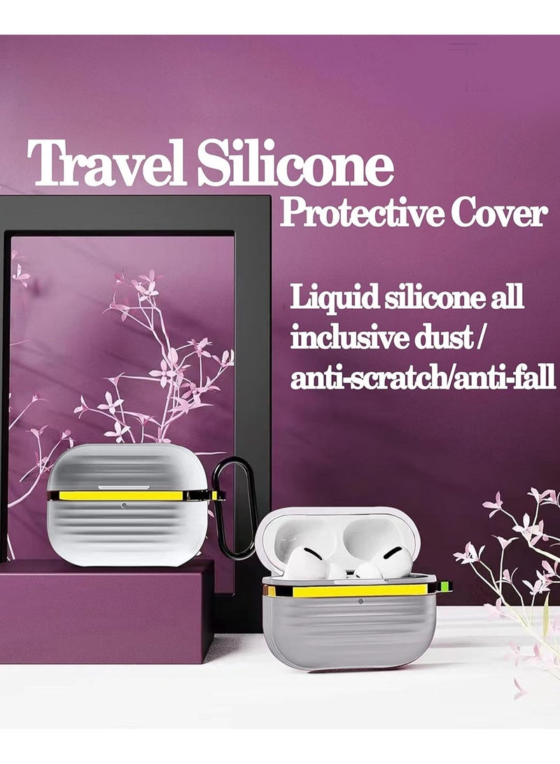 غطاء حماية سيليكون مع معدن ذهبي وتصميم مضلع لسماعات AirPods Pro مع خطاف تثبيت مضاد للخدش ومضاد للانزلاق رمادي/ذهبي - Image 5