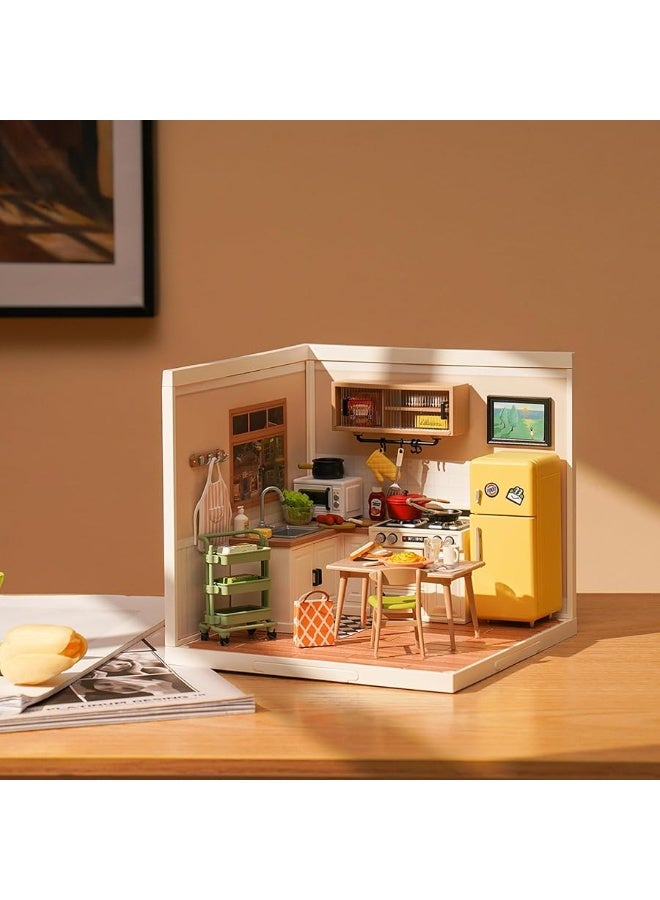 Rowood Miniature House Kit,DIY Dollhouse Kit to Build for Adults,Tiny Room with Mini Furniture,Adult Craft Kits Teen Girl Gifts on Birthday Christmas-Happy Meals Kitchen - Image 3