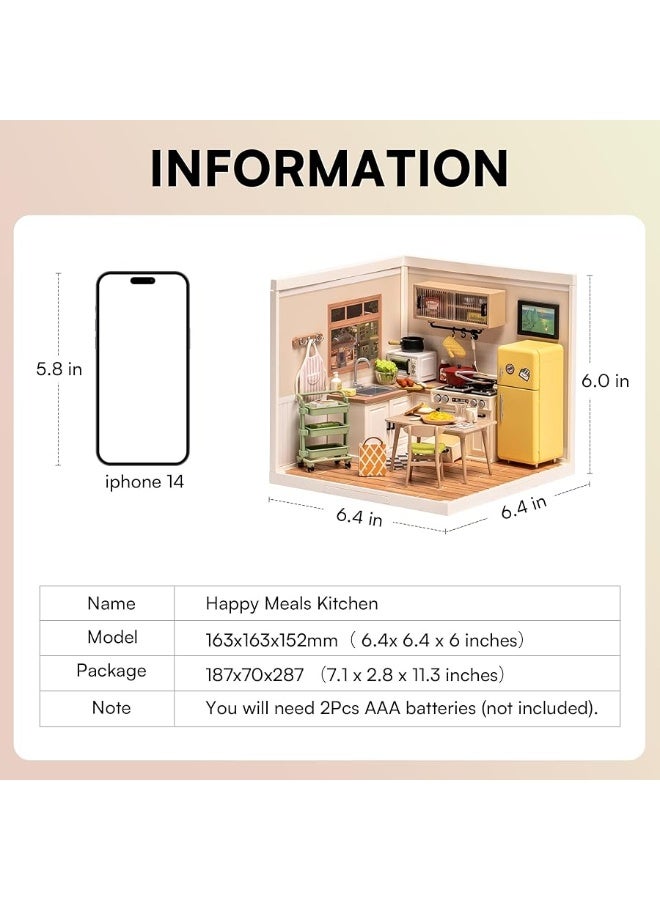 Rowood Miniature House Kit,DIY Dollhouse Kit to Build for Adults,Tiny Room with Mini Furniture,Adult Craft Kits Teen Girl Gifts on Birthday Christmas-Happy Meals Kitchen - Image 4