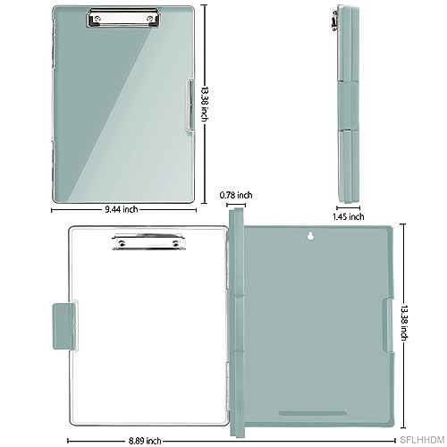 SFLHHDM Clipboard with Storage,Heavy Duty Clip Boards 8.5x11 with 2 Storage Case,Clear Visible Top Panel Storage Clipboards,Side Open Clip Boards,Nursing Clipboard Folder Case for Office Supplies-Dark Green - Image 2