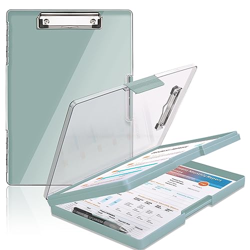 SFLHHDM Clipboard with Storage,Heavy Duty Clip Boards 8.5x11 with 2 Storage Case,Clear Visible Top Panel Storage Clipboards,Side Open Clip Boards,Nursing Clipboard Folder Case for Office Supplies-Dark Green - Image 1