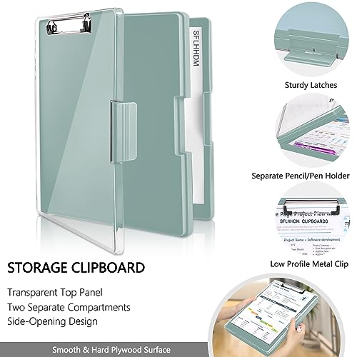 SFLHHDM Clipboard with Storage,Heavy Duty Clip Boards 8.5x11 with 2 Storage Case,Clear Visible Top Panel Storage Clipboards,Side Open Clip Boards,Nursing Clipboard Folder Case for Office Supplies-Dark Green - Image 3