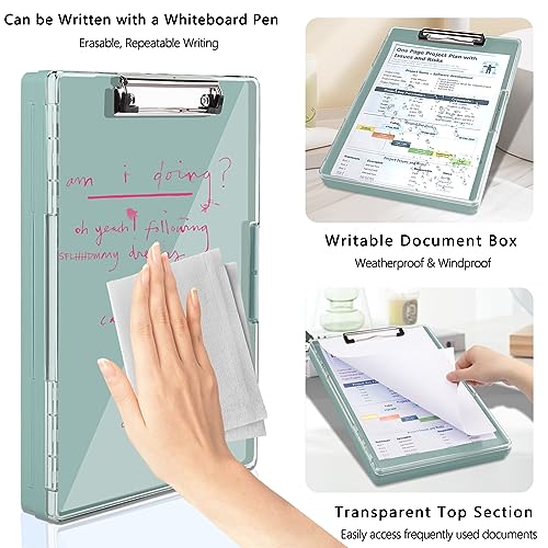 SFLHHDM Clipboard with Storage,Heavy Duty Clip Boards 8.5x11 with 2 Storage Case,Clear Visible Top Panel Storage Clipboards,Side Open Clip Boards,Nursing Clipboard Folder Case for Office Supplies-Dark Green - Image 4