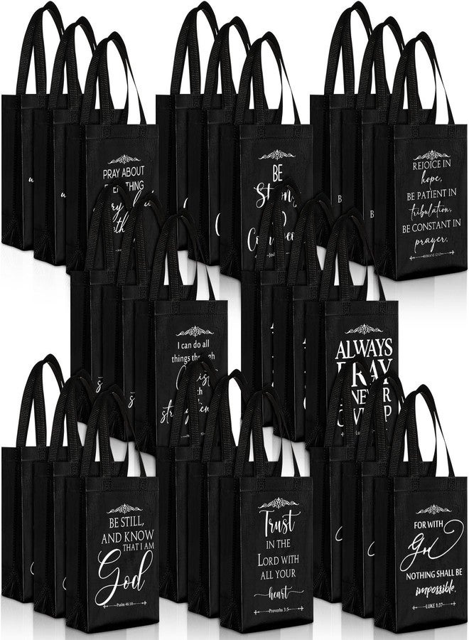Aliceset 24 Pcs Christian Gift Bags Bulk with Handles for Church Favors Reusable Medium Bible Verse Religious Gift Bags Non Woven Welcome Totes for Baptism Vacation Bible School Gifts (Black - Image 1
