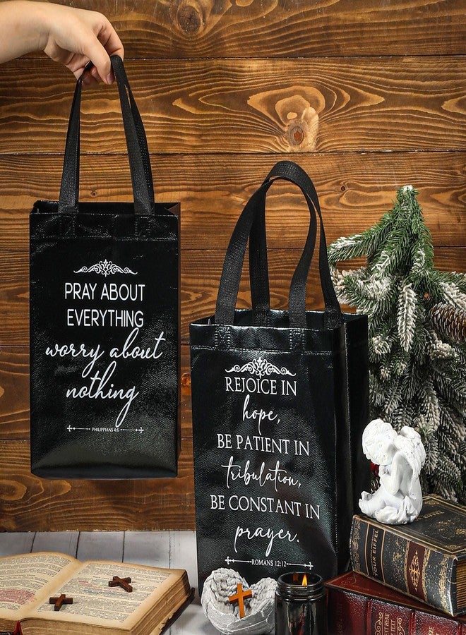 Aliceset 24 Pcs Christian Gift Bags Bulk with Handles for Church Favors Reusable Medium Bible Verse Religious Gift Bags Non Woven Welcome Totes for Baptism Vacation Bible School Gifts (Black - Image 5