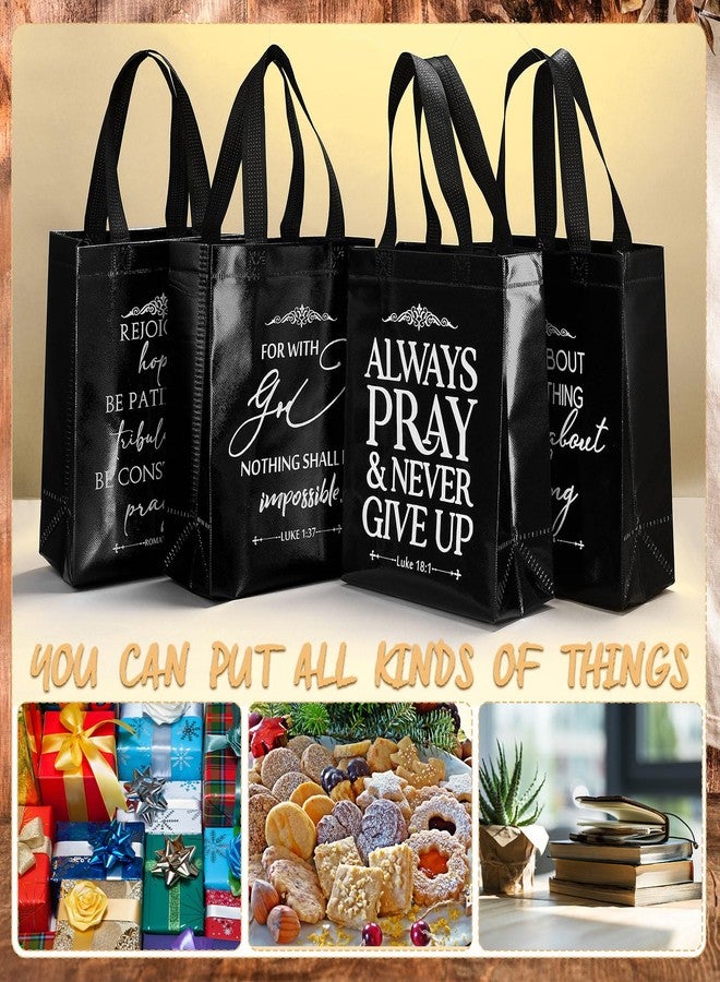 Aliceset 24 Pcs Christian Gift Bags Bulk with Handles for Church Favors Reusable Medium Bible Verse Religious Gift Bags Non Woven Welcome Totes for Baptism Vacation Bible School Gifts (Black - Image 4