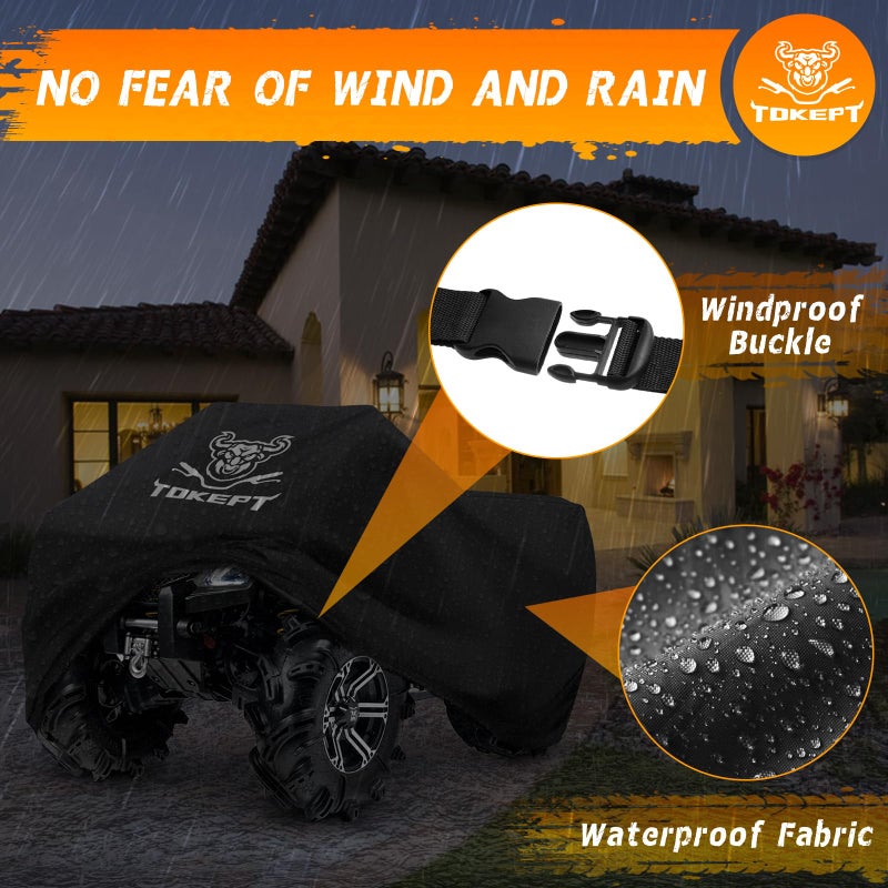 Tokept غطاء ATV توكيب، ثقيل الوزن، أسود، مقاوم للماء، قماش أكسفورد، غطاء واقي لأربع عجلات ل86" كاواساكي هوندا بولاريس ياماها (86''L x 38''W x 42''H) - Image 4