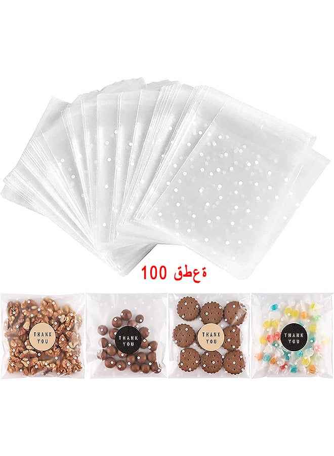Depend Self Adhesive Candy Bag 100 PCS Cellophane Cookie Bags Self-Adhesive Sealing White Polka Dot Clear OPP Plastic Party For Bakery, Candy, Soap  - Image 1