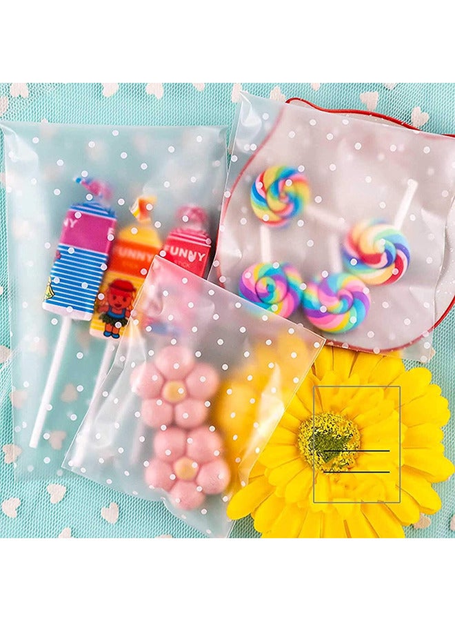 Depend Self Adhesive Candy Bag 100 PCS Cellophane Cookie Bags Self-Adhesive Sealing White Polka Dot Clear OPP Plastic Party For Bakery, Candy, Soap  - Image 5