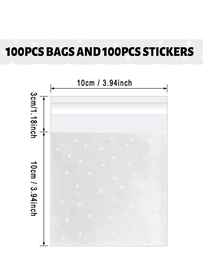 Depend Self Adhesive Candy Bag 100 PCS Cellophane Cookie Bags Self-Adhesive Sealing White Polka Dot Clear OPP Plastic Party For Bakery, Candy, Soap  - Image 2